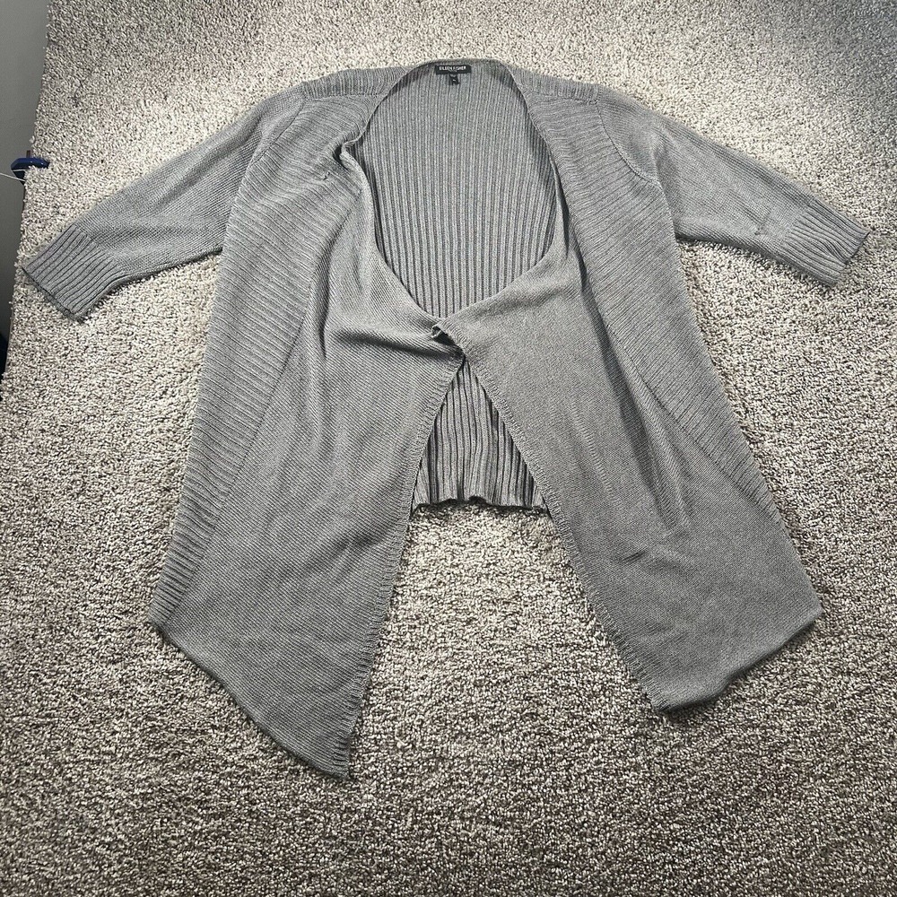 Eileen Fisher Cardigan Sweater Womens Petite PL Open Knit Lightweight Linen Silk